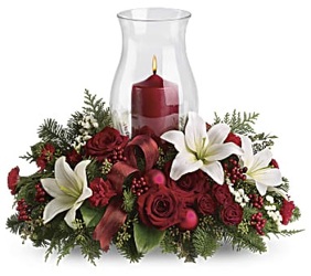 Christmas Centerpiece - Oval w/ Hurricane *Deluxe* from Boulevard Florist Wholesale Market