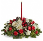Pre-Made Round Christmas Centerpiece with Candle from Boulevard Florist Wholesale Market