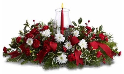 Christmas Centerpiece - Long & Low with Hurricane Globe