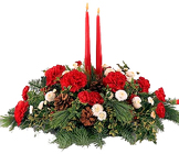 Christmas Centerpiece - Long & Low with 2 Candles from Boulevard Florist Wholesale Market