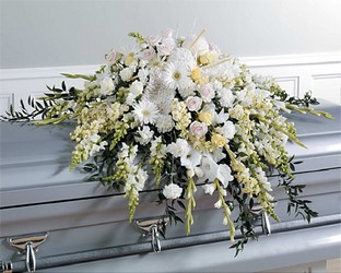 White & Pale Yellow Casket Spray from Boulevard Florist Wholesale Market