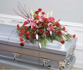 Pink and Red Casket Spray from Boulevard Florist Wholesale Market